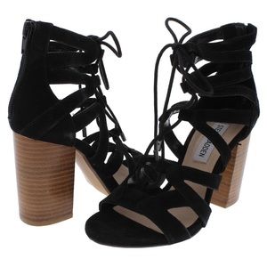 Steve Madden Black Suede Gwyneth Chunky Heel Sandal